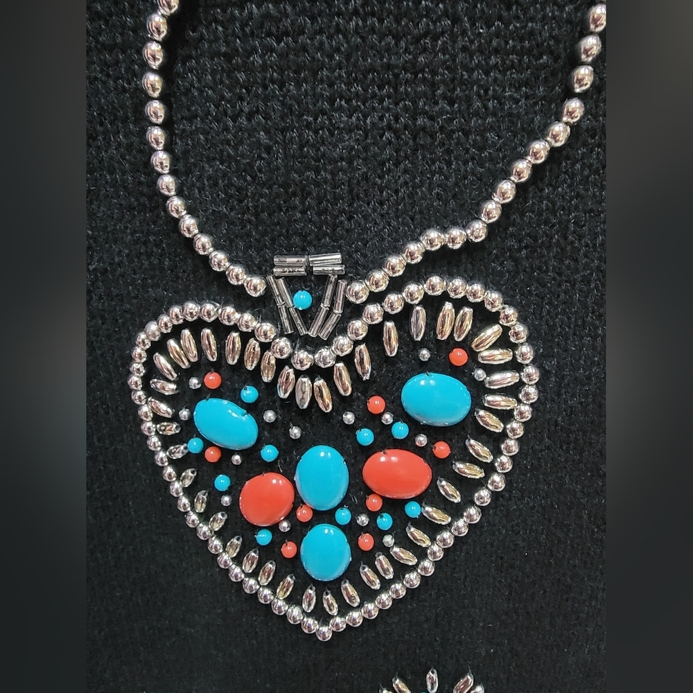 Victoria Jones Vintage Native American Silver/Beaded Jewelry Cowl Sweater/Dress - Picture 3 of 4